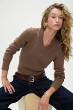 Rowe V Neck Knit Sweater in Maple - Ché by Chelsey