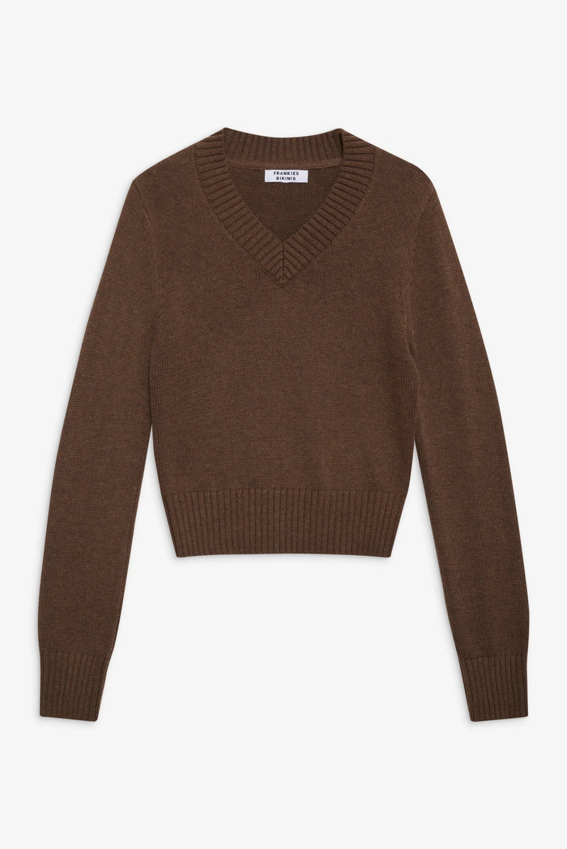 Rowe V Neck Knit Sweater in Maple - Ché by Chelsey