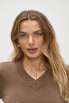 Rowe V Neck Knit Sweater in Maple - Ché by Chelsey