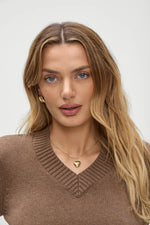 Rowe V Neck Knit Sweater in Maple - Ché by Chelsey