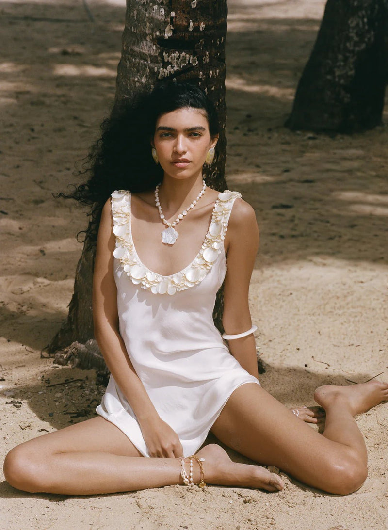 For Love & Lemons Sami Seashell Mini Dress | White | Size M