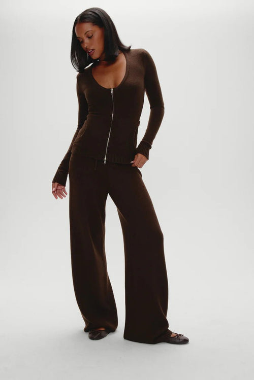 Sienna Zip Up Knit Sweater in Chocolate Brown - Ché by Chelsey