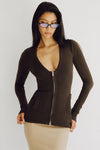 Sienna Zip Up Knit Sweater in Chocolate Brown - Ché by Chelsey