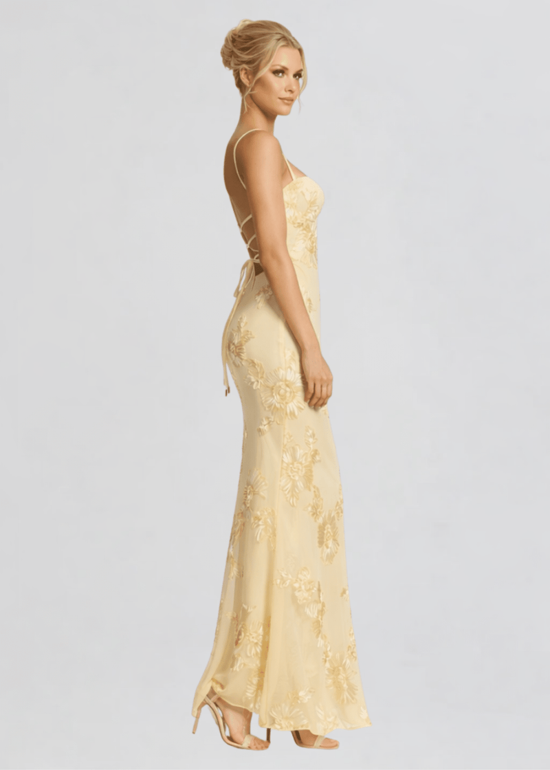 Sophie Floral Backless Dress in Yellow S / Yellow