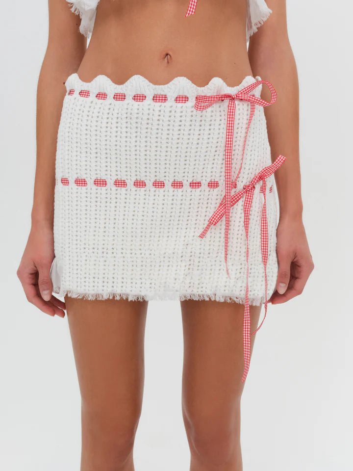 Sora Crochet Knit Mini Skirt in Cream - Ché by Chelsey
