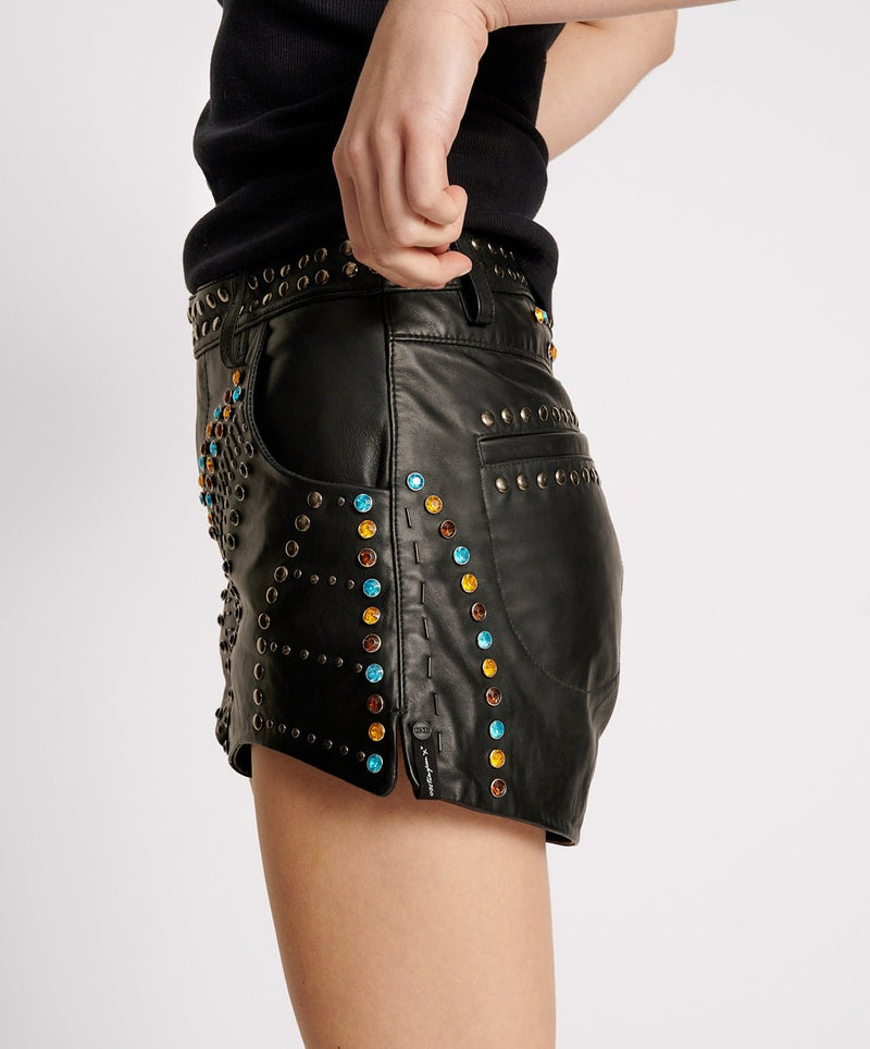 Studded Jewel High Waist Leather Short - Ché by Chelsey