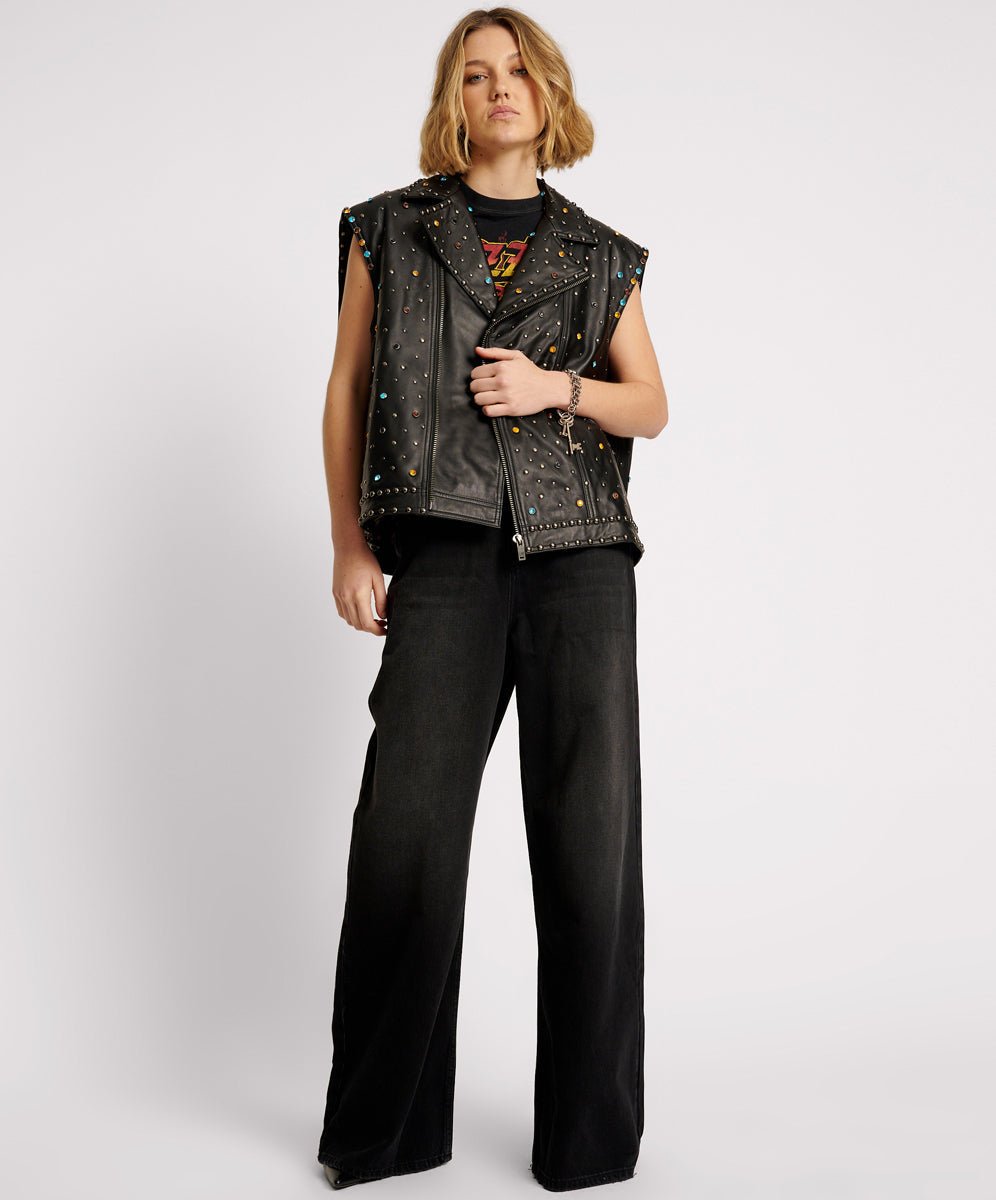 Studded Jewel Leather Eagle Punk Sleeveless Jacket - Ché by Chelsey
