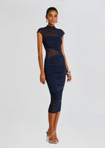 Tabitha Mesh Ruched Midi Dress in Sapphire - Ché by Chelsey