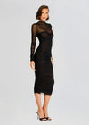 Trina Mesh Ruched Midi Dress in Black - Ché by Chelsey