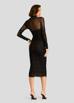 Trina Mesh Ruched Midi Dress in Black - Ché by Chelsey