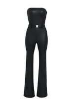 Vice Slim Flare Jumpsuit in Coated Black - Ché by Chelsey