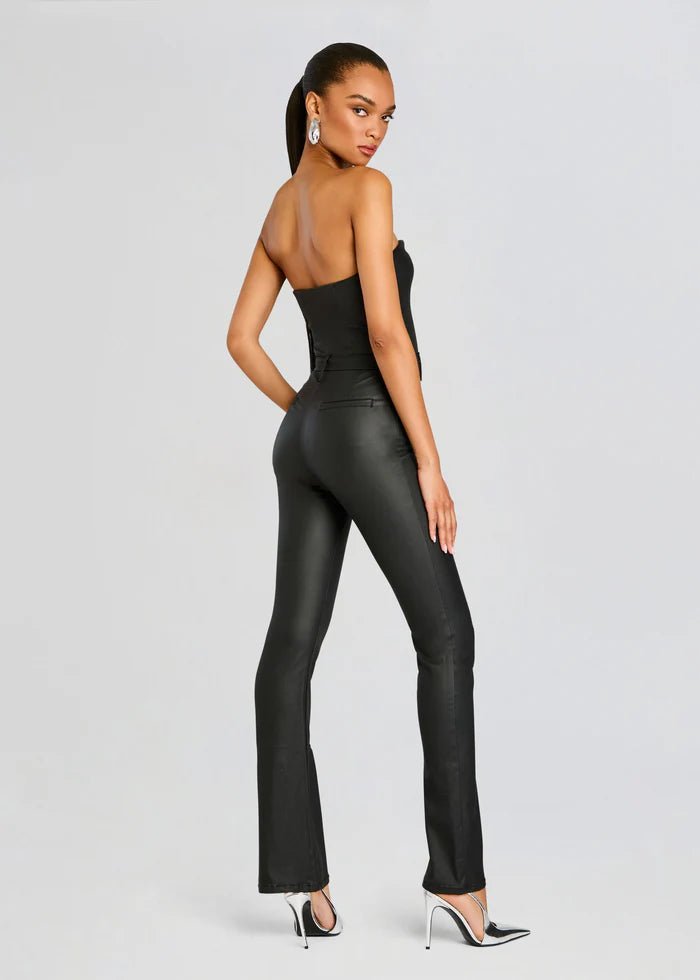 Vice Slim Flare Jumpsuit in Coated Black - Ché by Chelsey