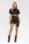 Che Silk Wrap Mini Skirt in Black