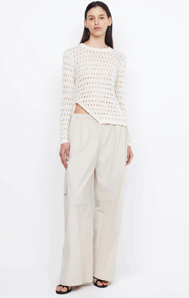 Brooke Long Sleeve Asymmetrical Knit Top in Ivory - Ché by Chelsey