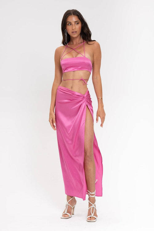 Che Maxi Slit Skirt in Vintage Pink - Ché by Chelsey