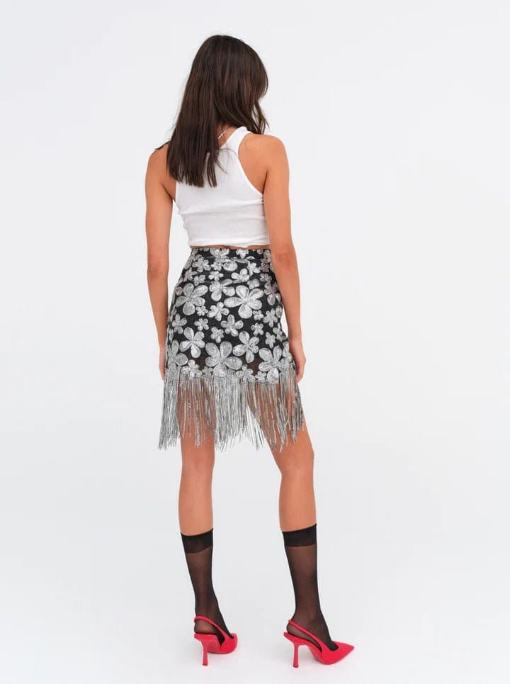 Colette Mini Skirt in Silver - Ché by Chelsey