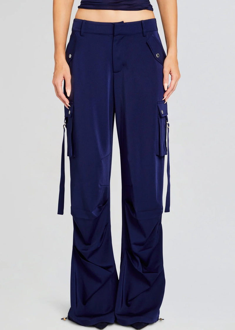 Lai Satin Cargo Pant in Navy - Ché by Chelsey