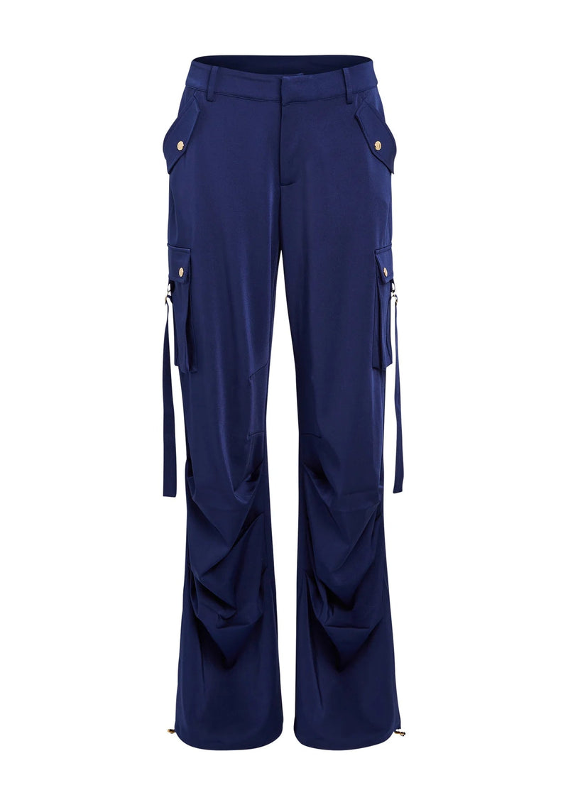 Lai Satin Cargo Pant in Navy - Ché by Chelsey